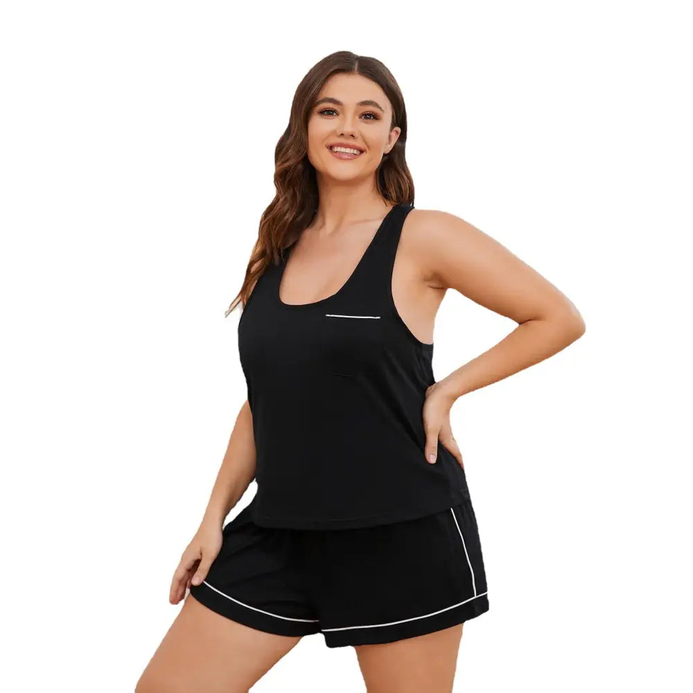 Plus Size Homewear Summer Solid Color Suspender Shorts Pajamas Nexellus