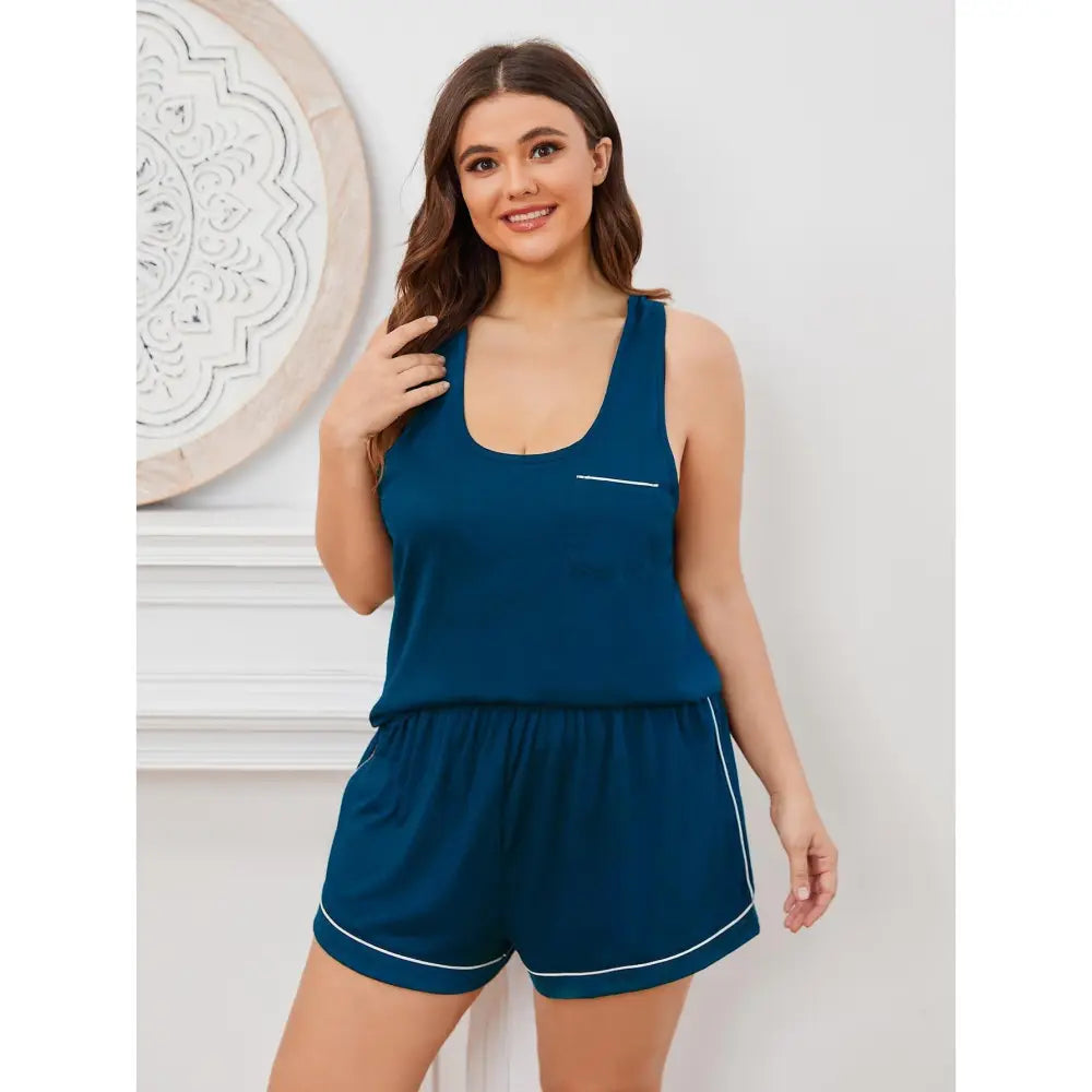 Plus Size Homewear Summer Solid Color Suspender Shorts Pajamas Nexellus