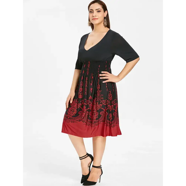 Plus size shirred graphic dress Nexellus