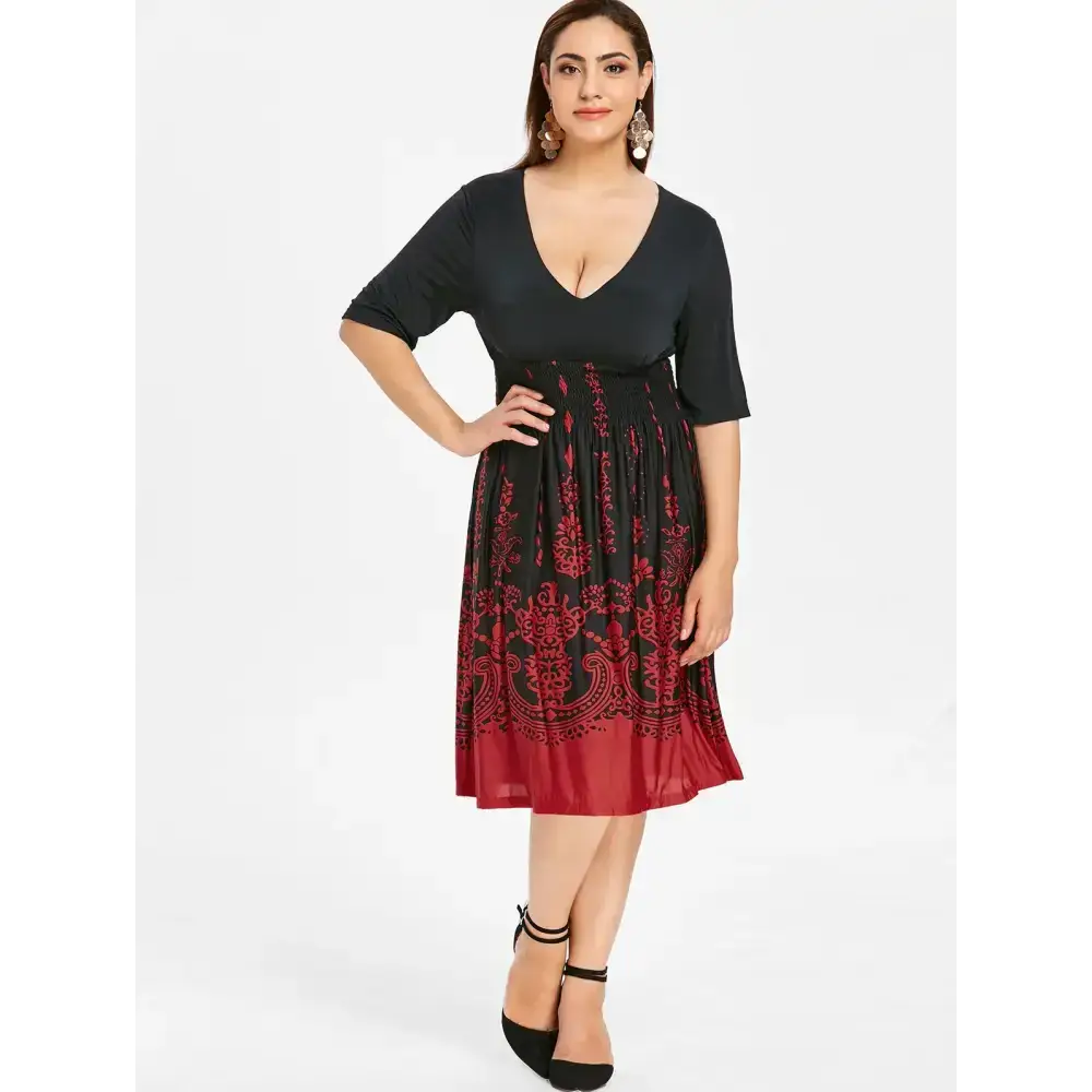 Plus size shirred graphic dress Nexellus