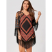 Plus size tribal printed chiffon tassel dress Nexellus