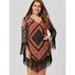 Plus size tribal printed chiffon tassel dress Nexellus