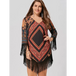 Plus size tribal printed chiffon tassel dress Nexellus