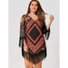 Plus size tribal printed chiffon tassel dress Nexellus