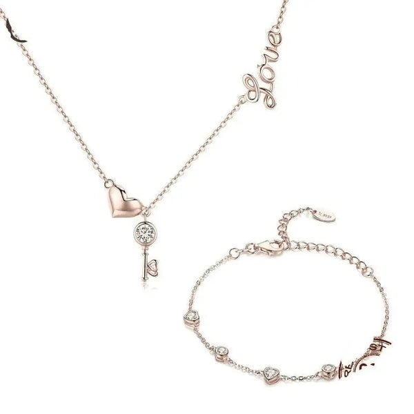 Rose Gold Lock Love Pendant Necklace Jewelry Set - Nexellus