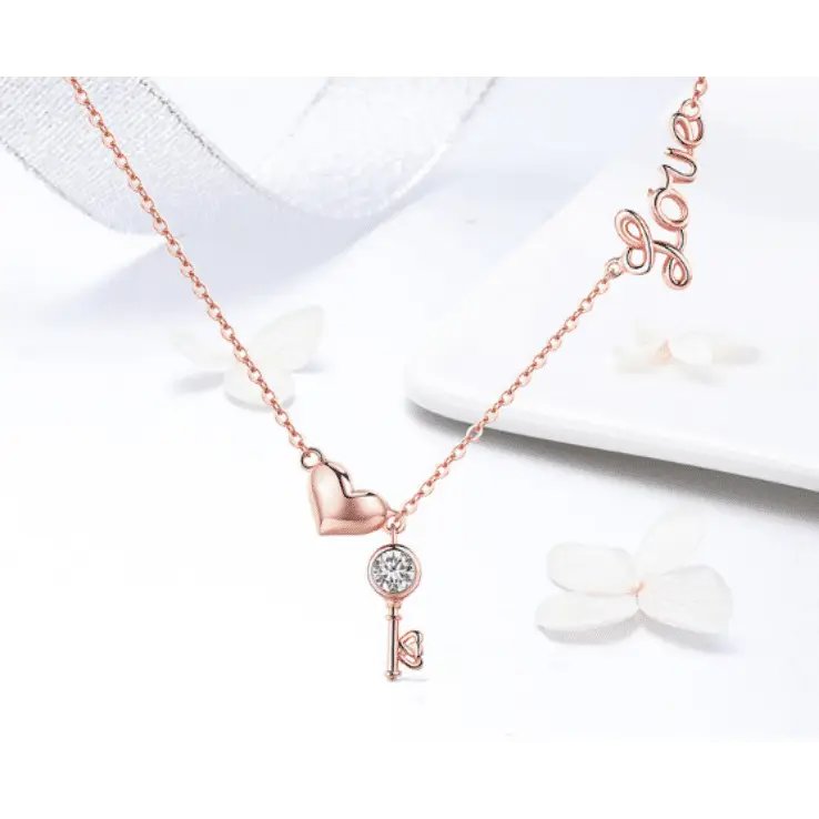 Rose Gold Lock Love Pendant Necklace Jewelry Set - Nexellus