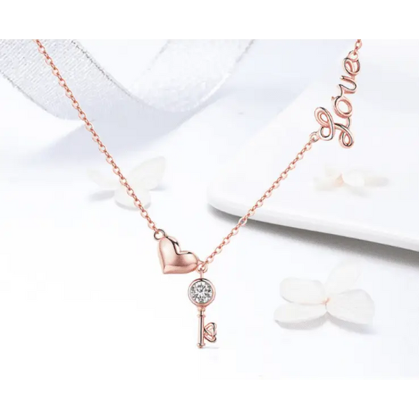 Rose Gold Lock Love Pendant Necklace Jewelry Set - Nexellus