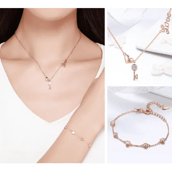 Rose Gold Lock Love Pendant Necklace Jewelry Set - Nexellus