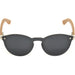 Round bamboo wood sunglasses with special one piece polarized dark grey lens - Nexellus