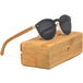 Round bamboo wood sunglasses with special one piece polarized dark grey lens - Nexellus