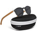 Round bamboo wood sunglasses with special one piece polarized dark grey lens - Nexellus