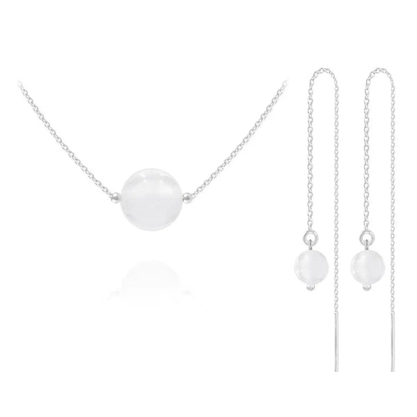 Round Beads Silver Pendant Necklace Jewelry Set - Nexellus