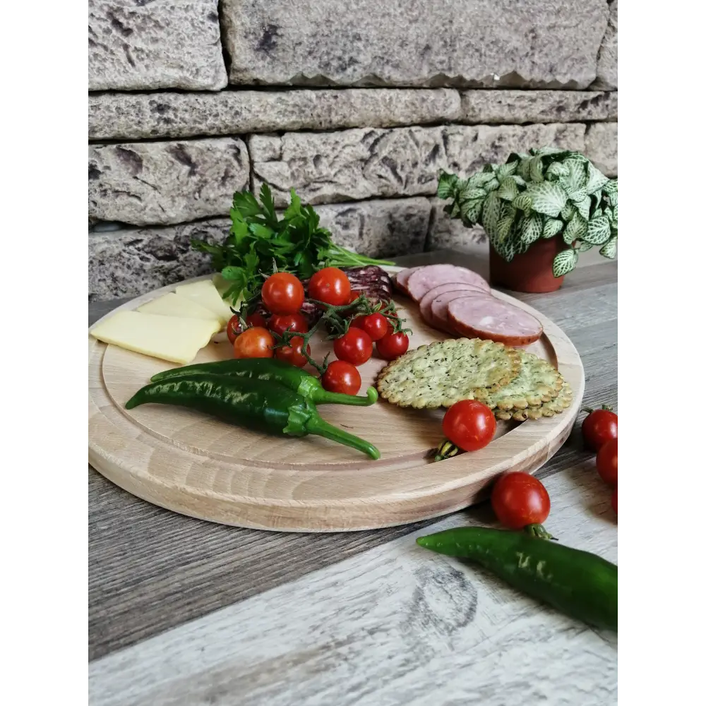 Round charcuterie board serving cheese platter wood serving