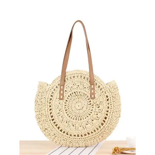 Round shoulder straw woven bag woven bag beach bag fashion women's bag Nexellus