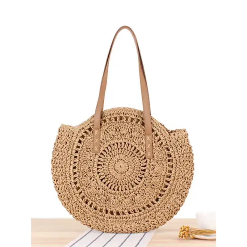 Round shoulder straw woven bag woven bag beach bag fashion women's bag Nexellus