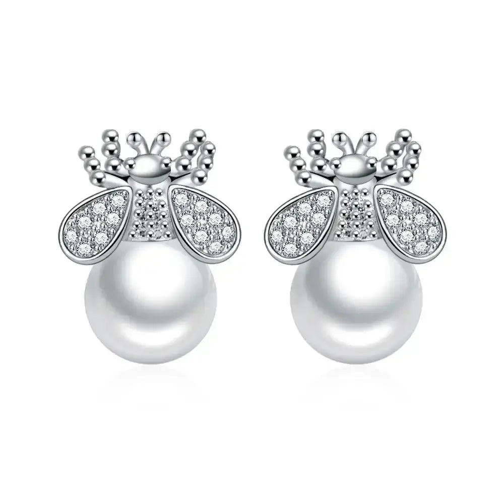 S925 new bee pearl earrings light luxury temperament freshwater Nexellus