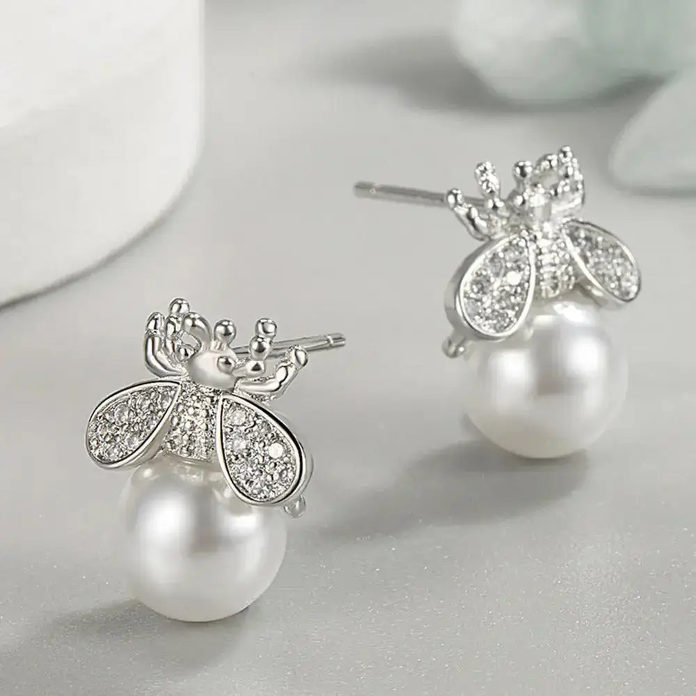 S925 new bee pearl earrings light luxury temperament freshwater Nexellus