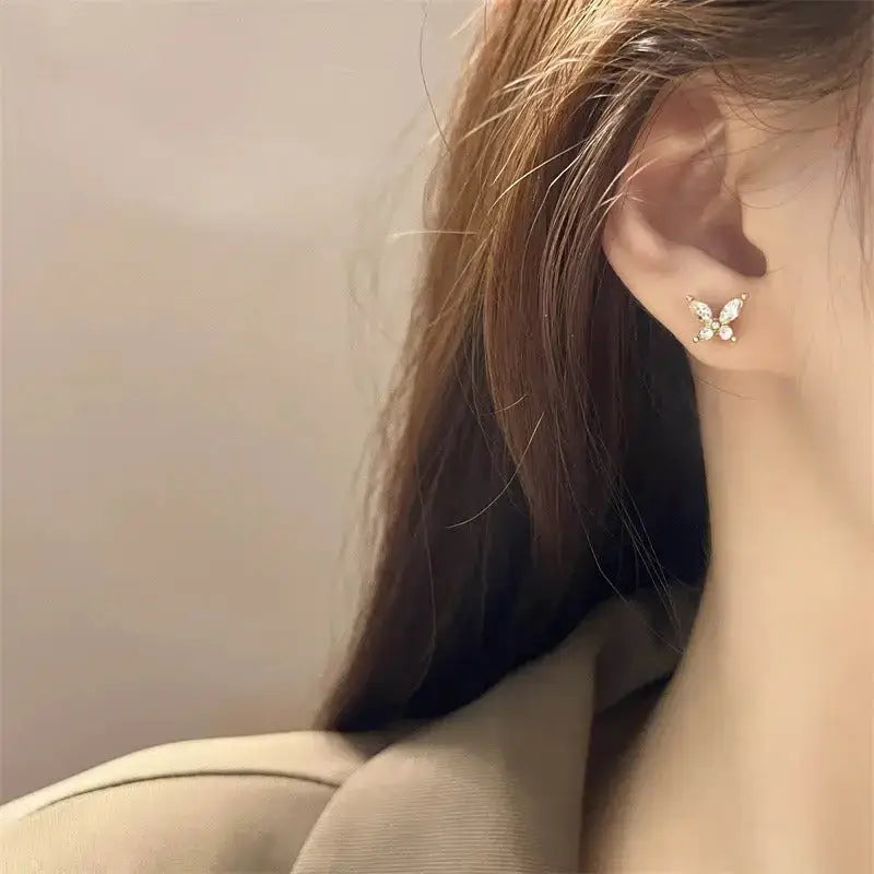 S925 silver needle exquisite zircon butterfly stud earrings for women Nexellus