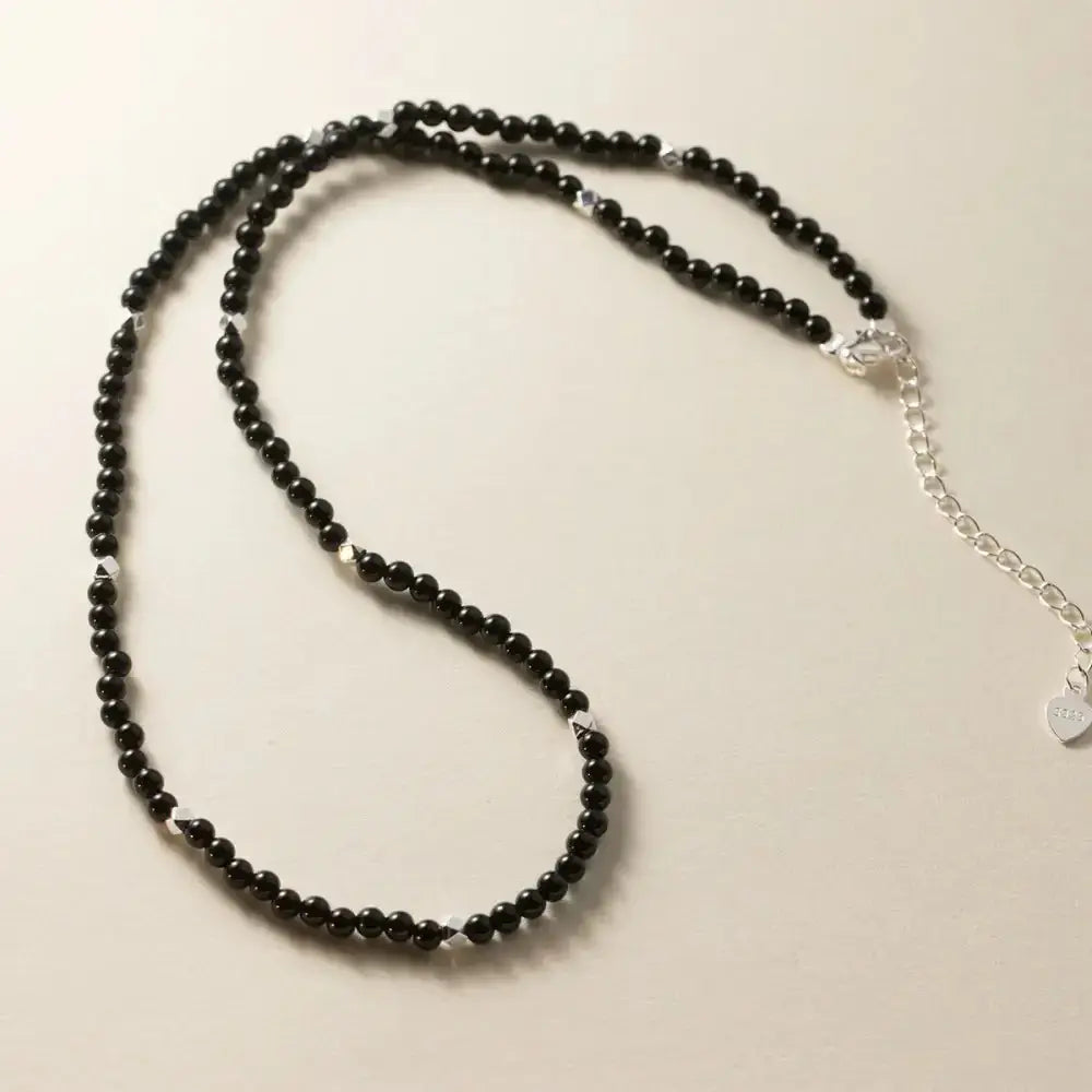 S925 sterling silver optimized black agate broken silver necklace Nexellus