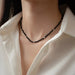 S925 sterling silver optimized black agate broken silver necklace Nexellus