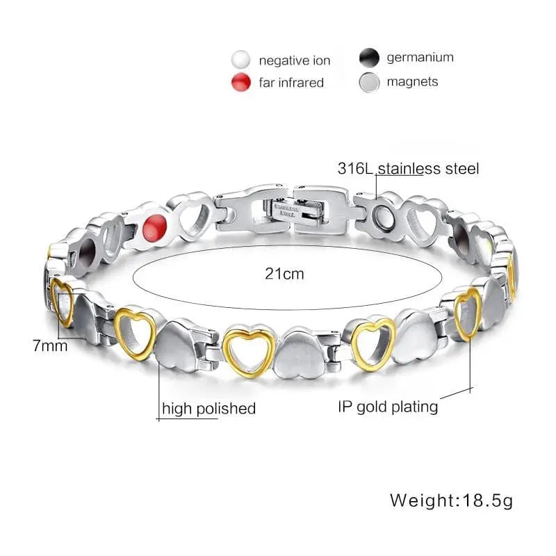 Silver and Gold Heart Magnetic Health Bracelet for women - Nexellus