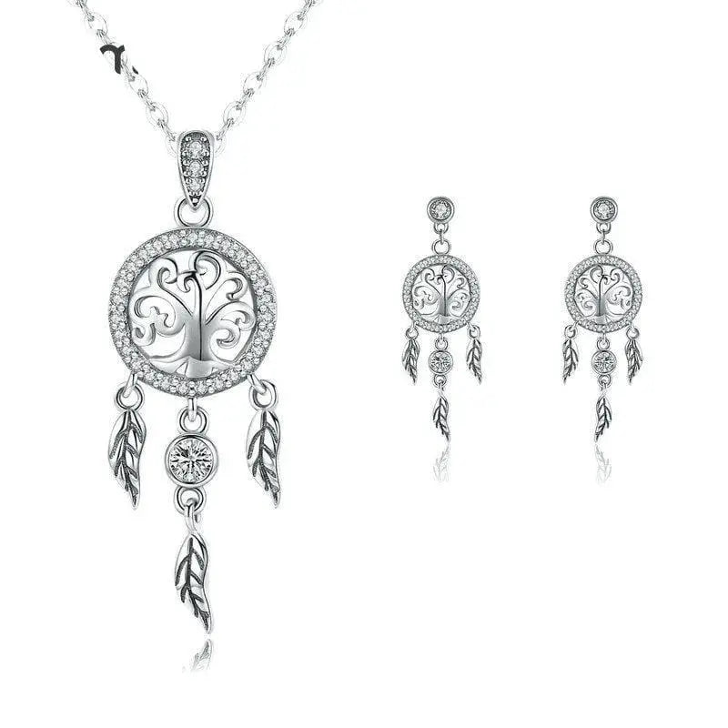 Silver Dream Catcher  Pendant Necklace Jewelry Set - Nexellus