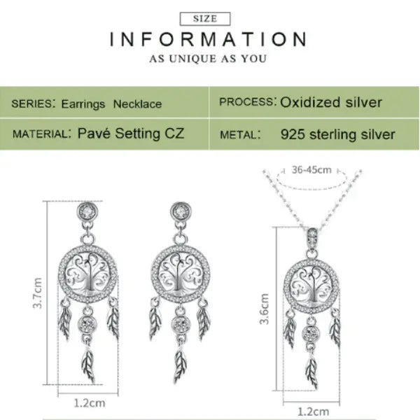 Silver Dream Catcher  Pendant Necklace Jewelry Set - Nexellus