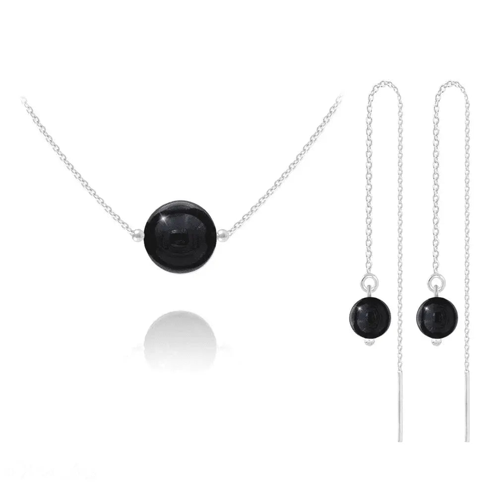 Silver Gemstones Onyx Pendant Necklace Jewelry Set - Nexellus