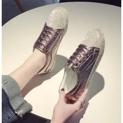 Sneakers women flats golden silver shoes rhinestone bling casual shoes Nexellus