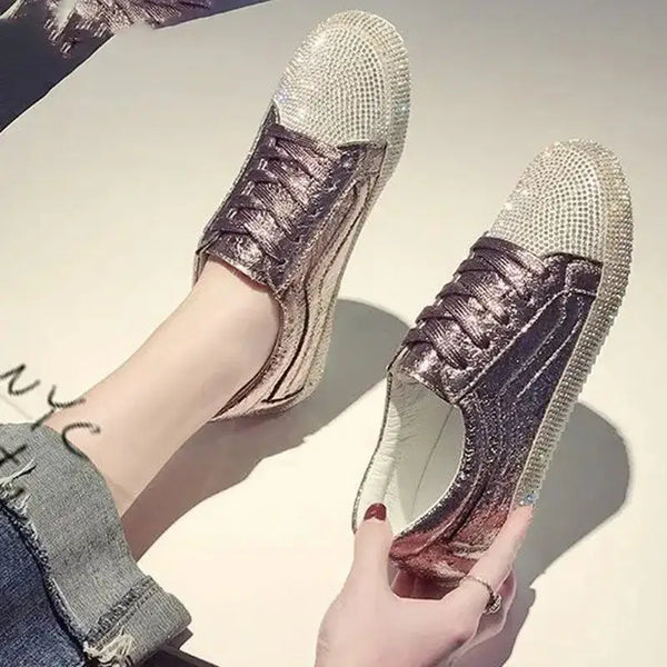 Sneakers women flats golden silver shoes rhinestone bling casual shoes Nexellus