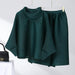 Solid Color Pleated Sets Lapel Long Sleeve Top with Wide Leg Elastic Waist Pant Nexellus