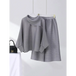 Solid Color Pleated Sets Lapel Long Sleeve Top with Wide Leg Elastic Waist Pant Nexellus