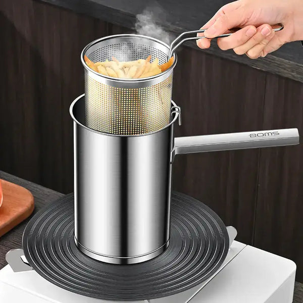 Stainless steel deep fryer mini with strainer glass lid fryer Nexellus