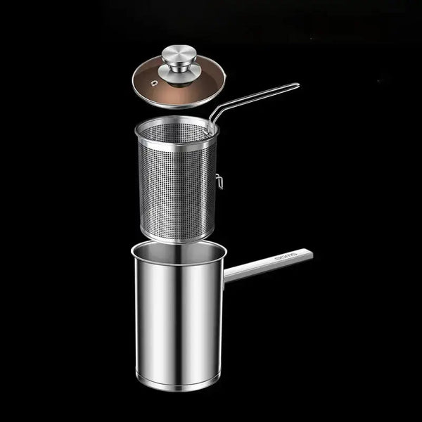 Stainless steel deep fryer mini with strainer glass lid fryer Nexellus