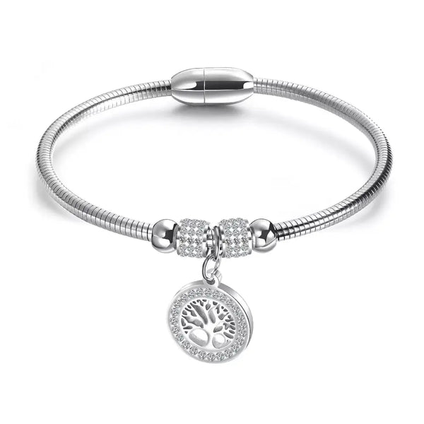 Stainless Steel Womens Tree of Life Bead Bracelet - Nexellus