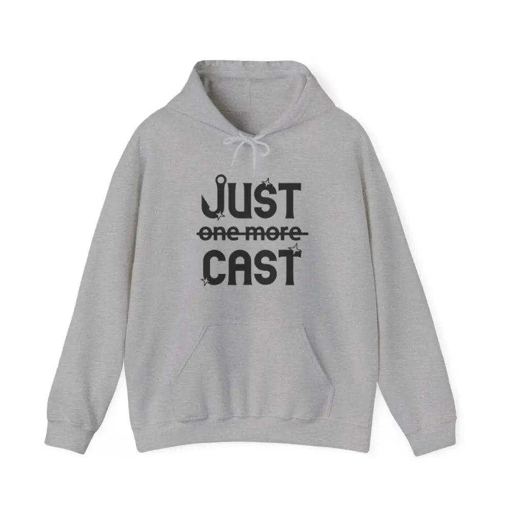 Stay cozy in style with our “just cast” print hooded