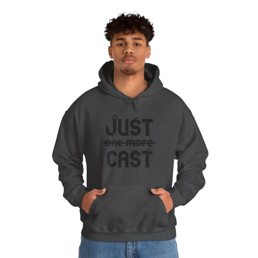 Stay cozy in style with our “just cast” print hooded