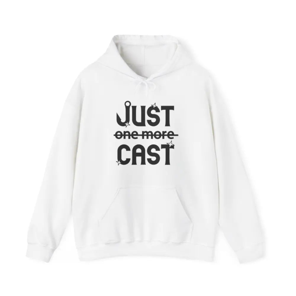 Stay cozy in style with our “just cast” print hooded