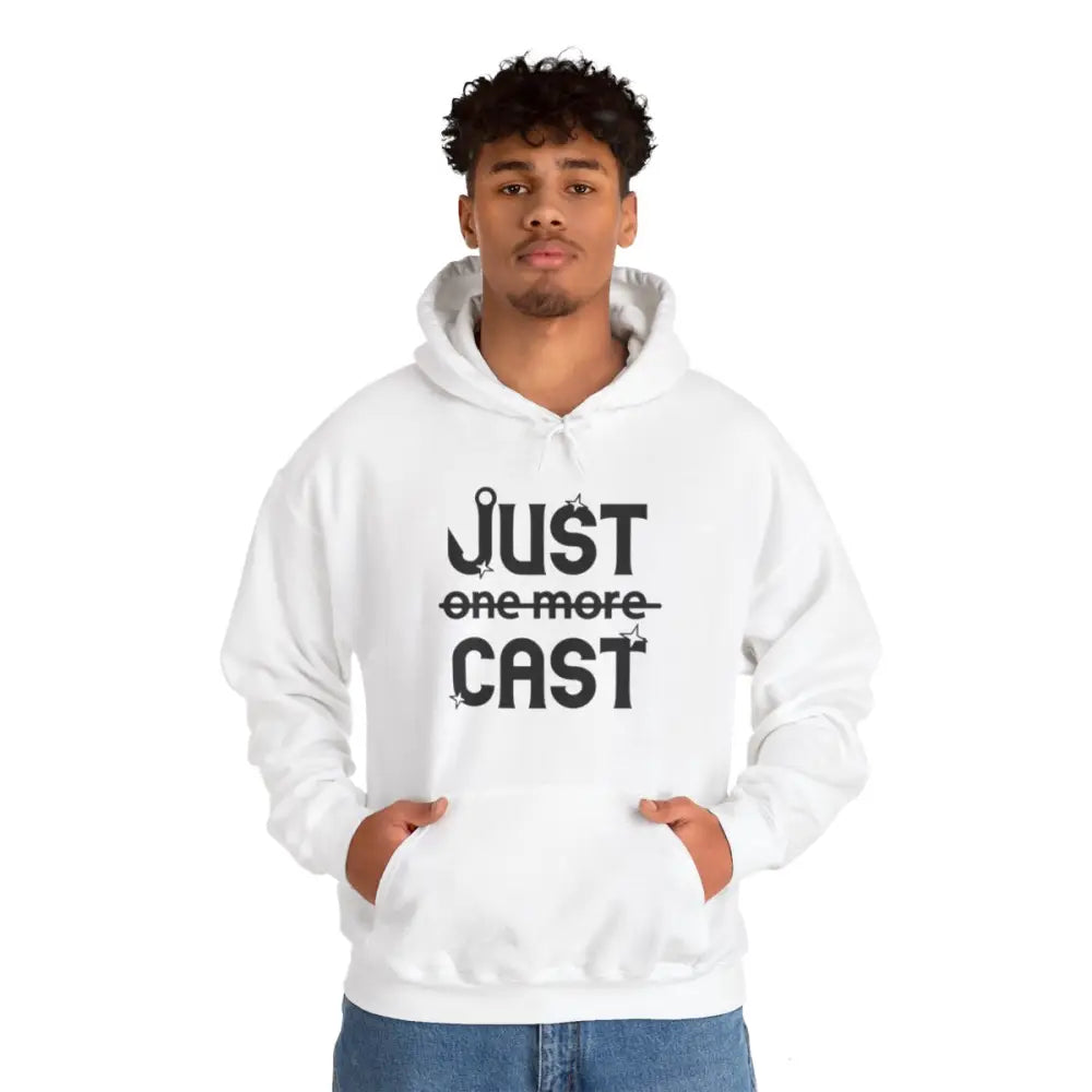 Stay cozy in style with our “just cast” print hooded