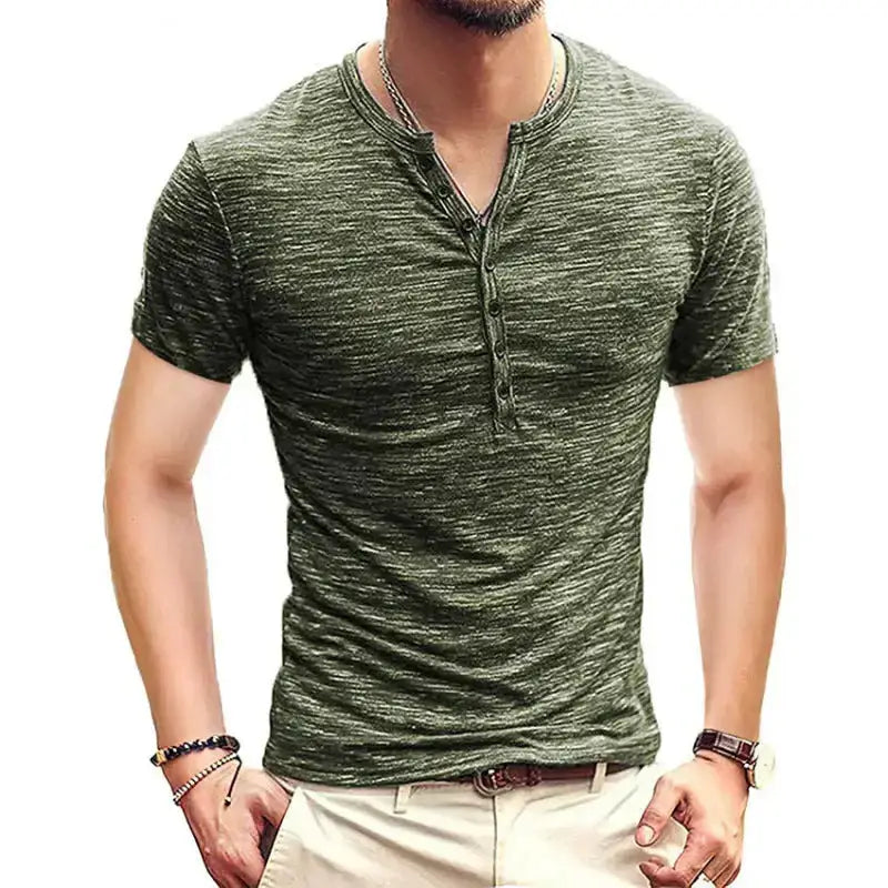 Summer men's short sleeve men's t-shirt henley collar slim fit men's Nexellus