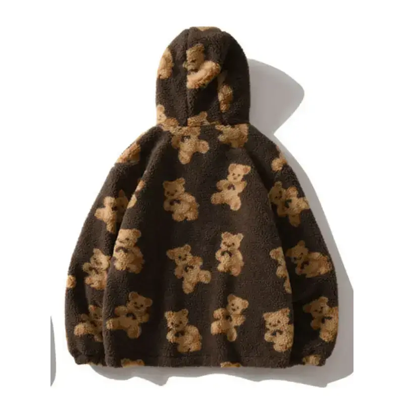 Teddy pattern loose teddy fur hooded sweatshirt Nexellus