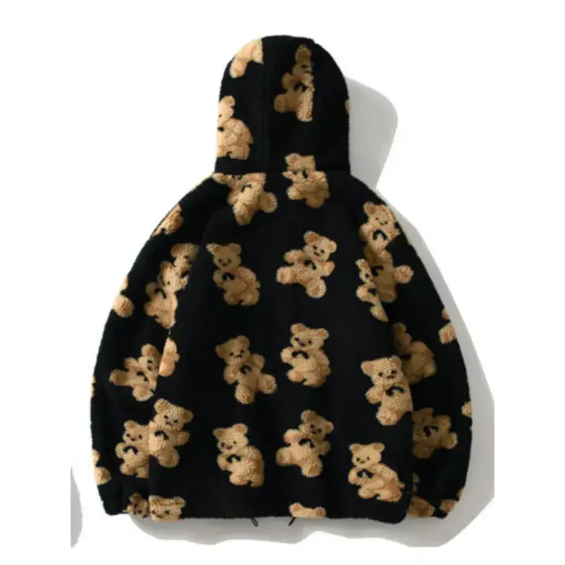 Teddy pattern loose teddy fur hooded sweatshirt Nexellus