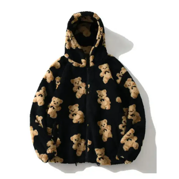 Teddy pattern loose teddy fur hooded sweatshirt Nexellus