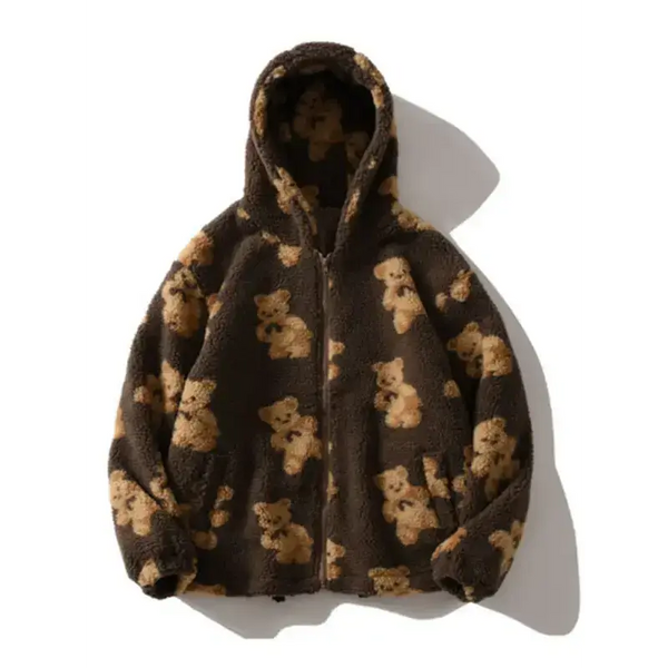 Teddy pattern loose teddy fur hooded sweatshirt Nexellus