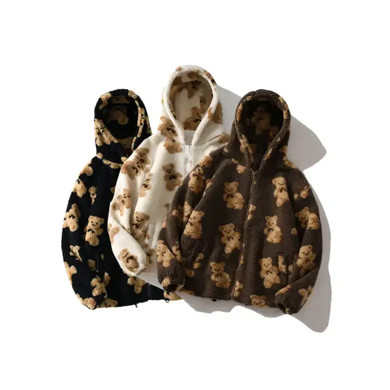 Teddy pattern loose teddy fur hooded sweatshirt Nexellus