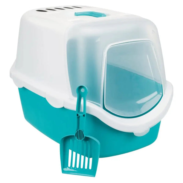 Trixie cat litter tray vico turquoise and white