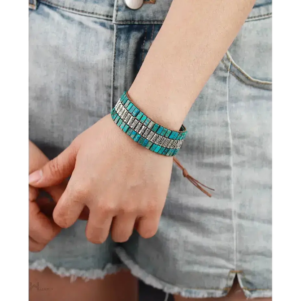 Turquoise antique braided bracelet - One Size