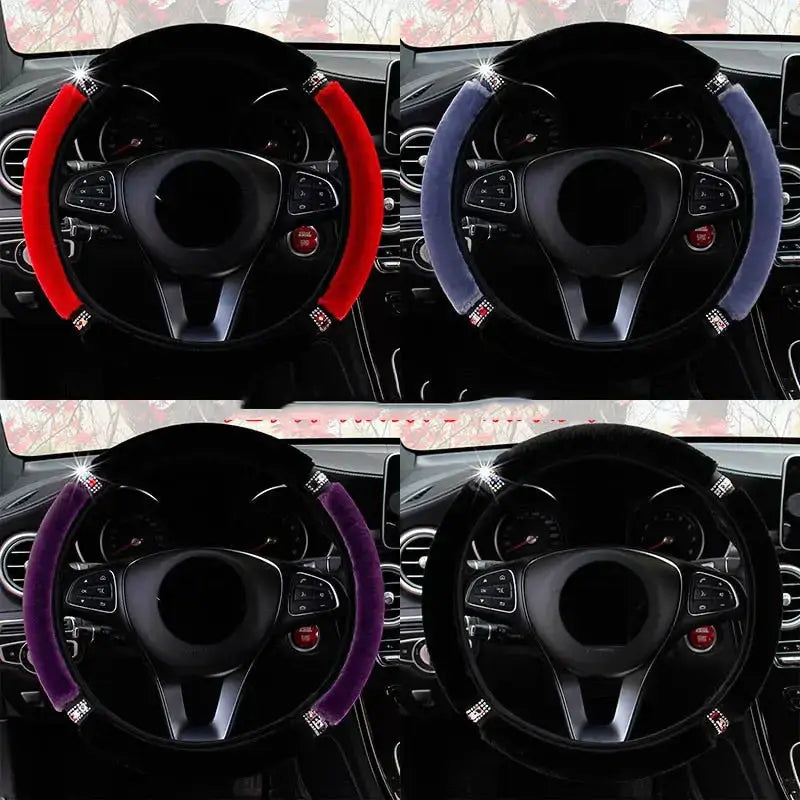 Universal 37-38cm diameter soft plush rhinestone car steering wheel Nexellus