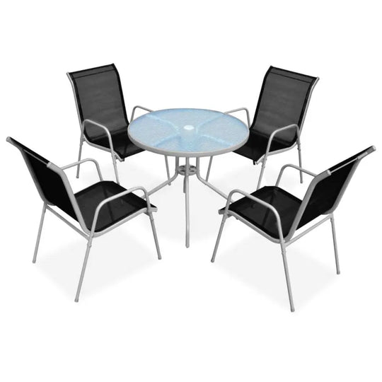 vidaXL 5 Piece Outdoor Dining Set Steel Black Nexellus