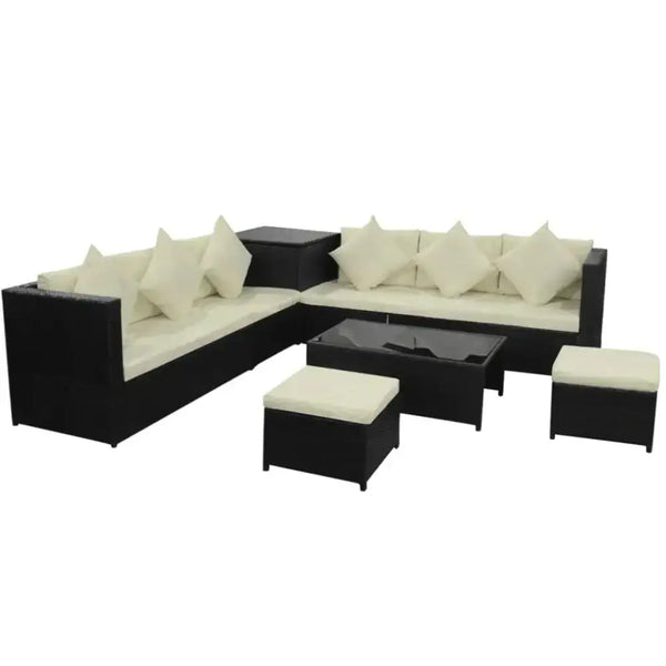 Vidaxl 8 piece garden lounge set with cushions poly rattan black Nexellus